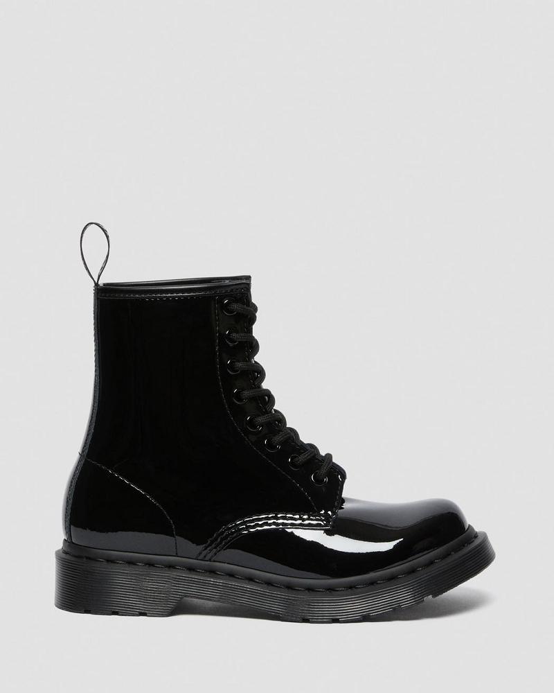 Black Women's Dr Martens 1460 Mono Patent Leather Lace Up Boots | CA 170NWY